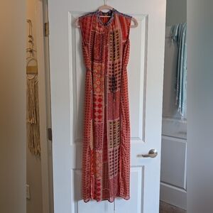 Tanvi Kedia Elegant Red Patterned Boho Chic Maxi Dress Size XS